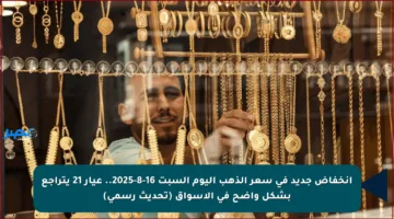 انخفاض جديد في سعر الذهب اليوم السبت 16-8-2025.. عيار 21 يتراجع بشكل واضح في الأسواق (تحديث رسمي)